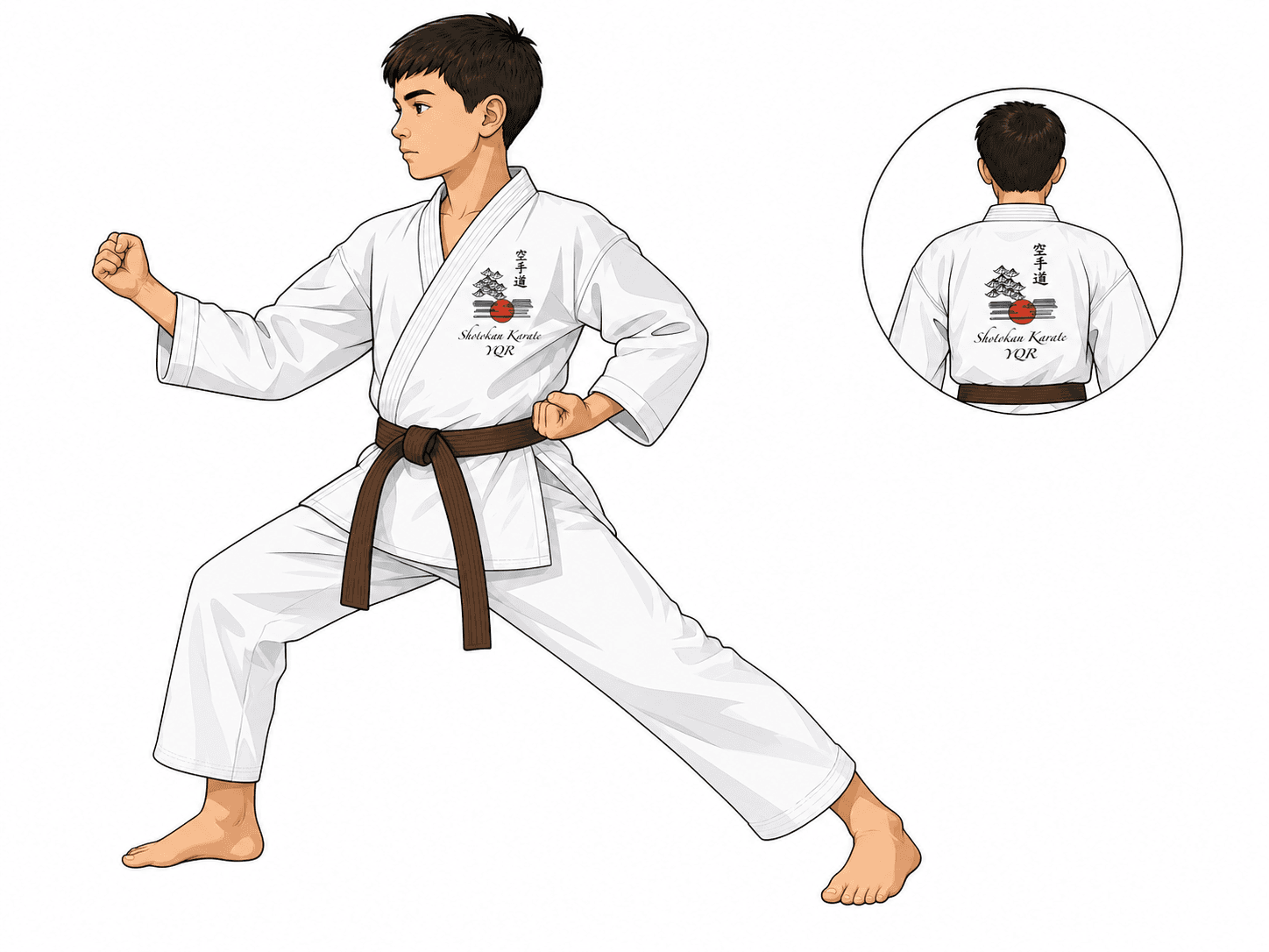 First brown-belt student preparing a combination