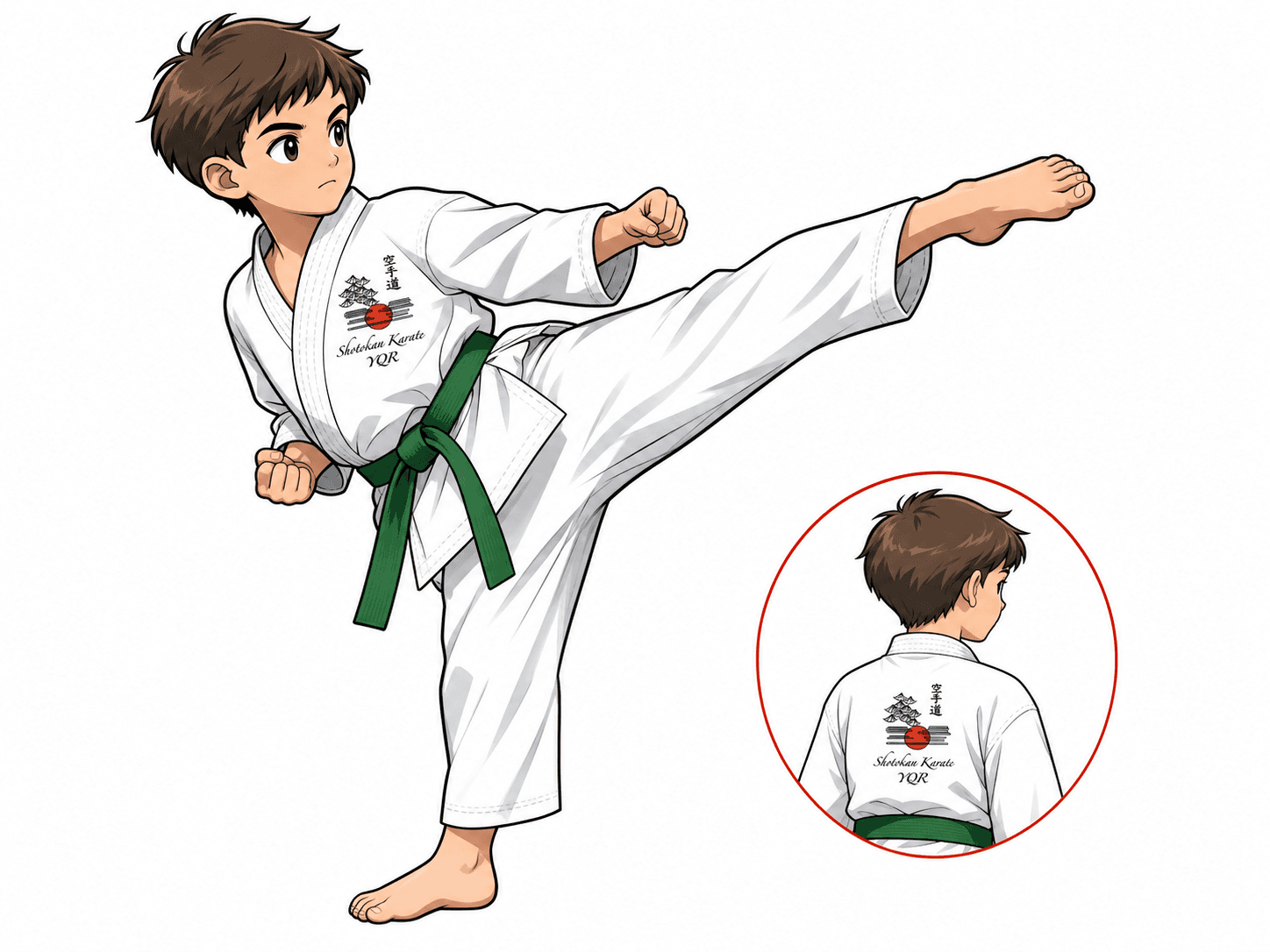 Green-belt student demonstrating yoko-geri-keage