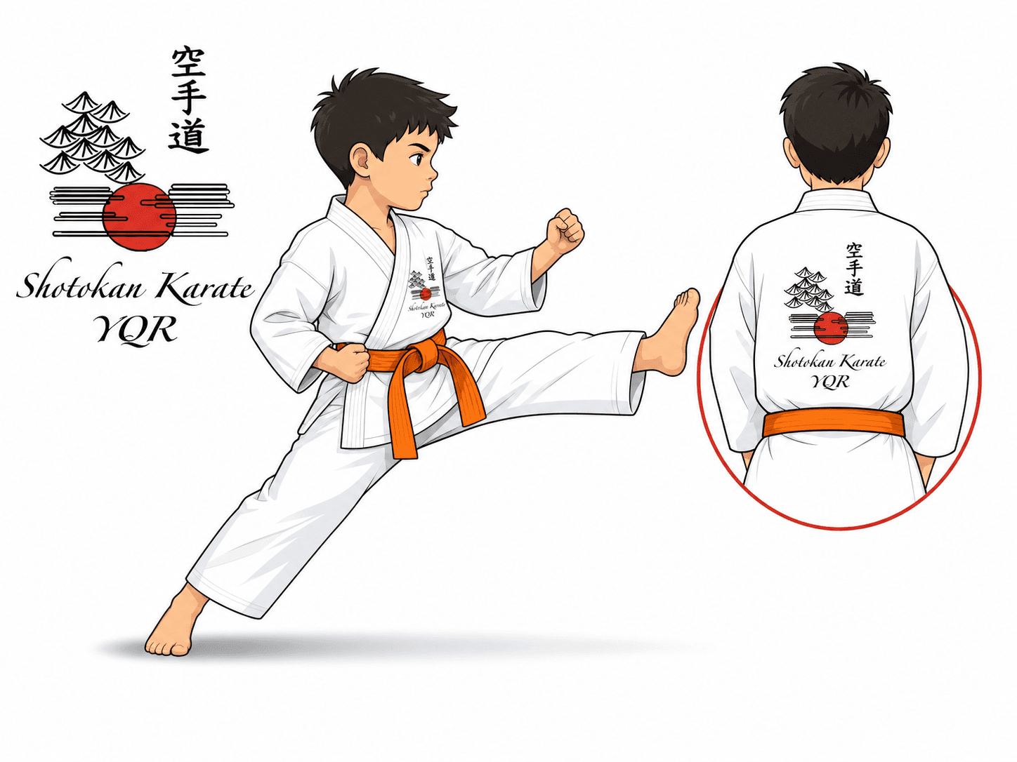 Orange-belt student demonstrating mae-geri