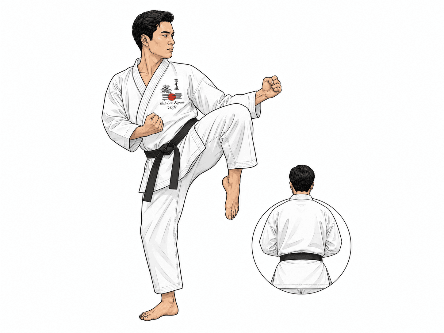 Black-belt student demonstrating a chambered kick