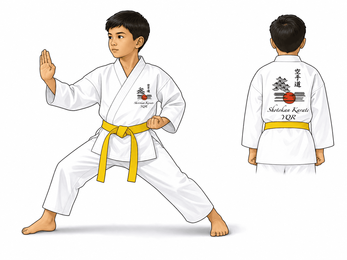 Yellow-belt student demonstrating a block